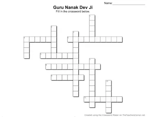 Guru Nanak Dev Ji (english crossword)